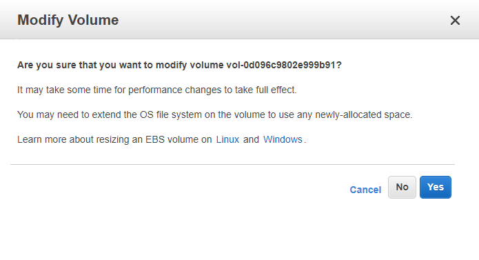 modify volume confirm